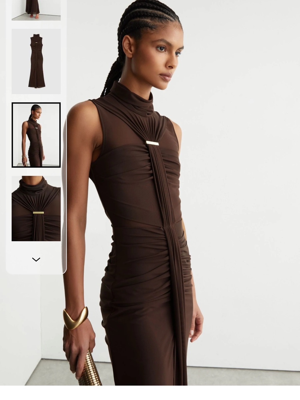Reiss Chocolate Brown Colette Ruched Sleeveless Maxi Dress - Picture 5 of 9